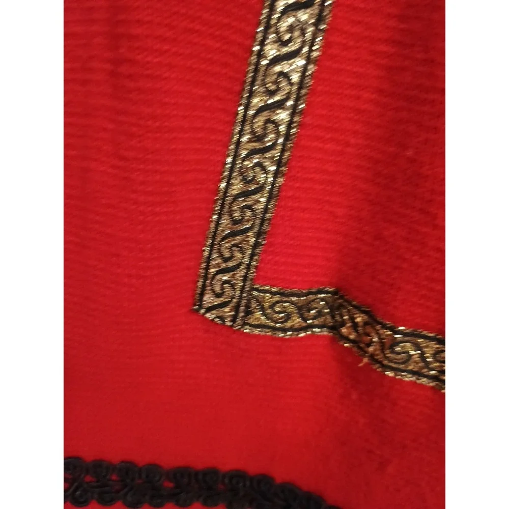 Embellished Cardigan Sweater Chicos Size 2 Red Gold Black Ornate‎ Trim Boho